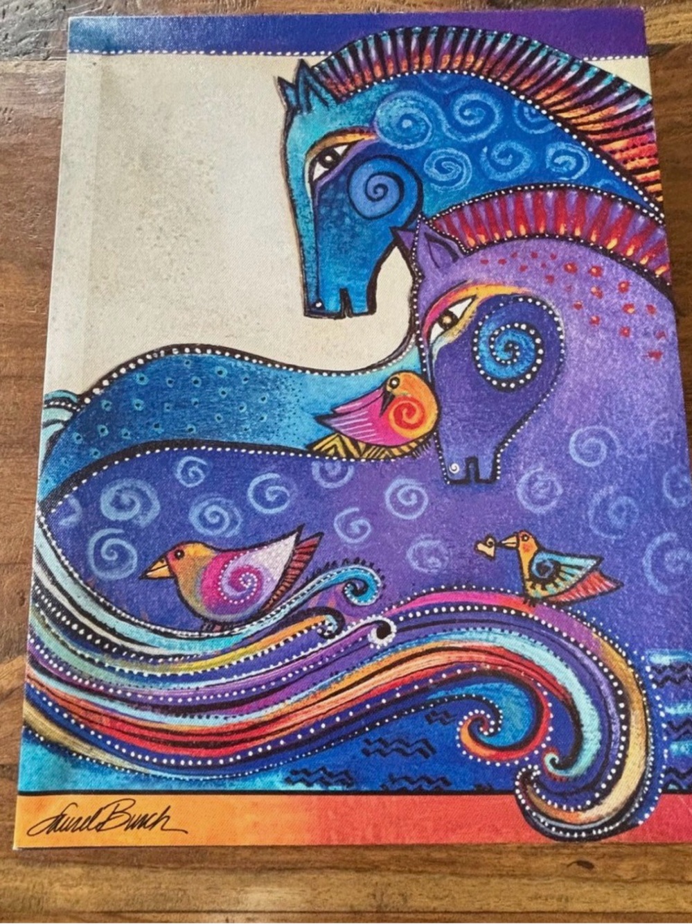 Laurel Burch Mares Vibrant Blue & Purple Horse Art Duo Canvas - Picture 4 of 7
